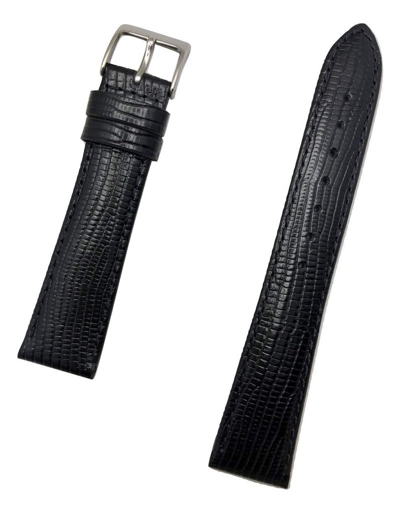 NewLife 19mm Black Genuine Leather Watchband | Tail Lizard Grain, Lightly Padded Replacement Watchstrap that brings to Any Watch (Mens Standard Length)